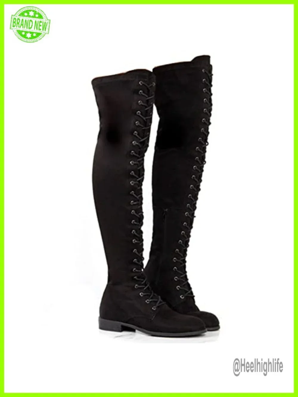 Over the Knee Lace Up Combat Boots with Rhinestones